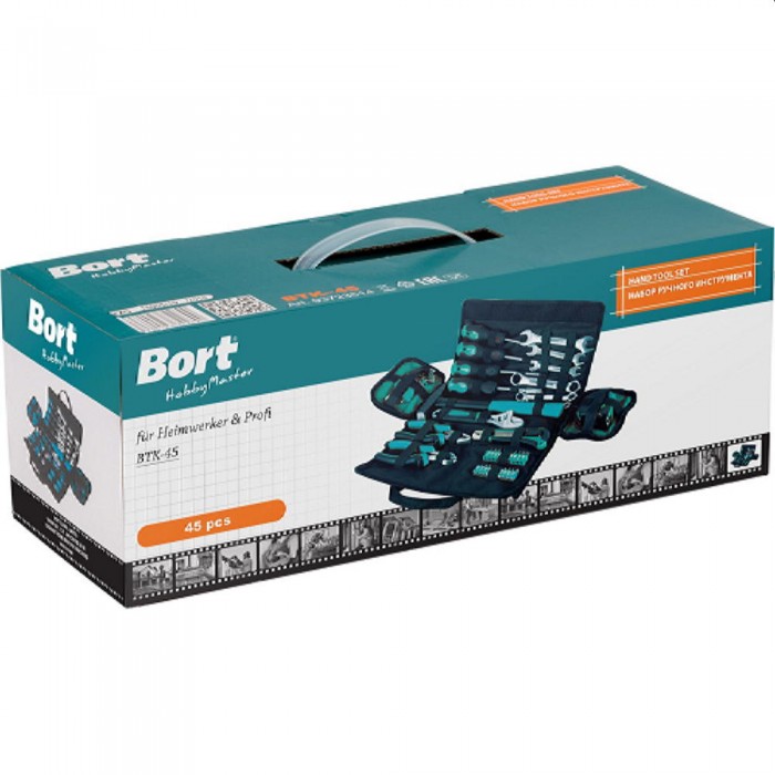 Набор инструментов и аксессуаров Bort BTK-45 – Наборы инструментов- ключи и акскссуары