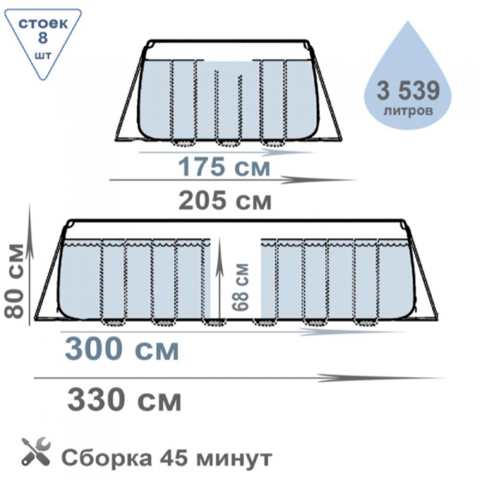 Бассейн с прямоугольной рамой Intex Prism Frame 26784 – Бассейны